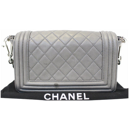 CHANEL Boy Flap with Stingray Lambskin Shoulder Bag Silver