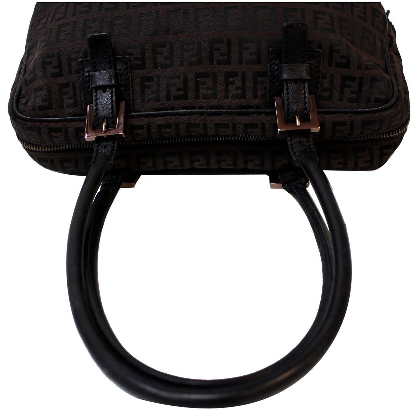 FENDI Top Handle Zucca Fabric Canvas Tote Brown