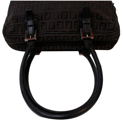 FENDI Top Handle Zucca Fabric Canvas Tote Brown