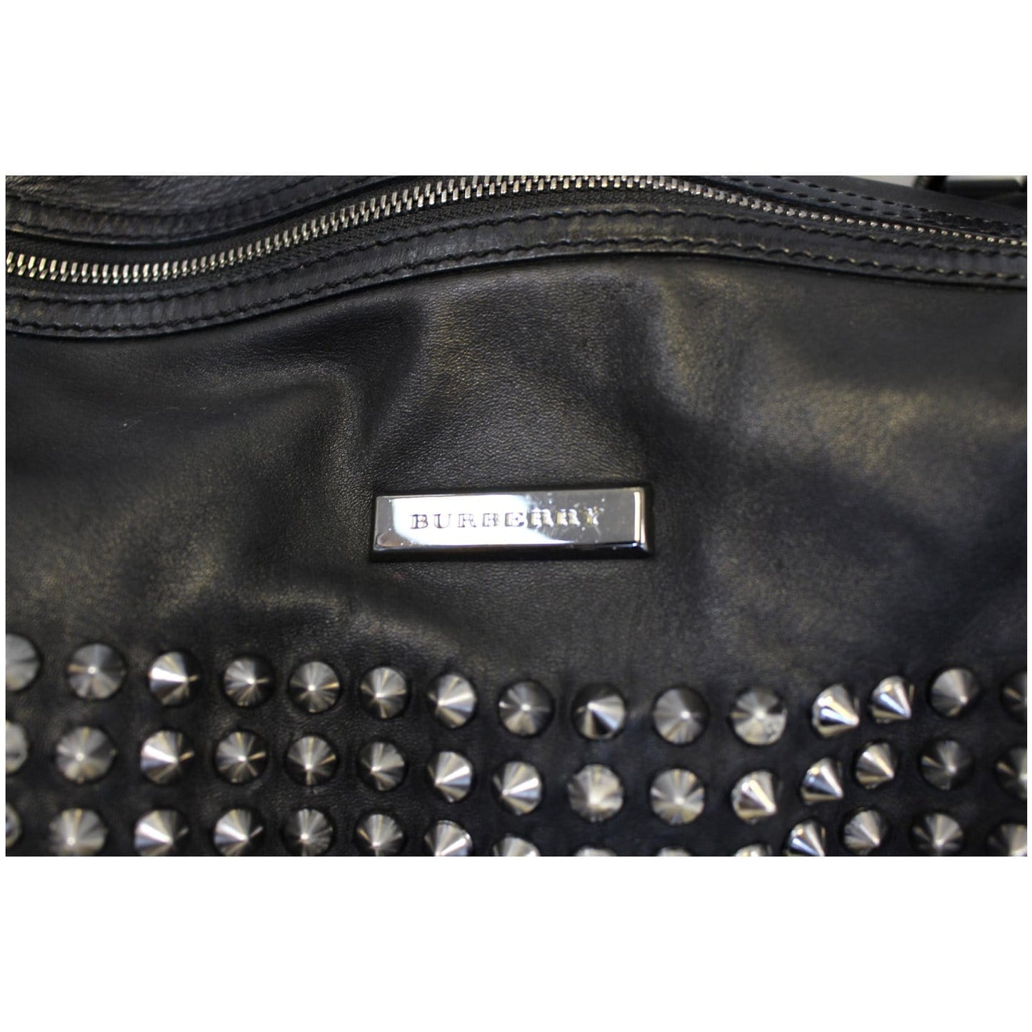 BURBERRY Studded Leather Satchel Shoulder Bag Black