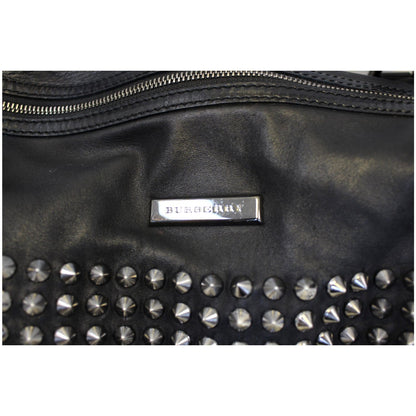 BURBERRY Studded Leather Satchel Shoulder Bag Black