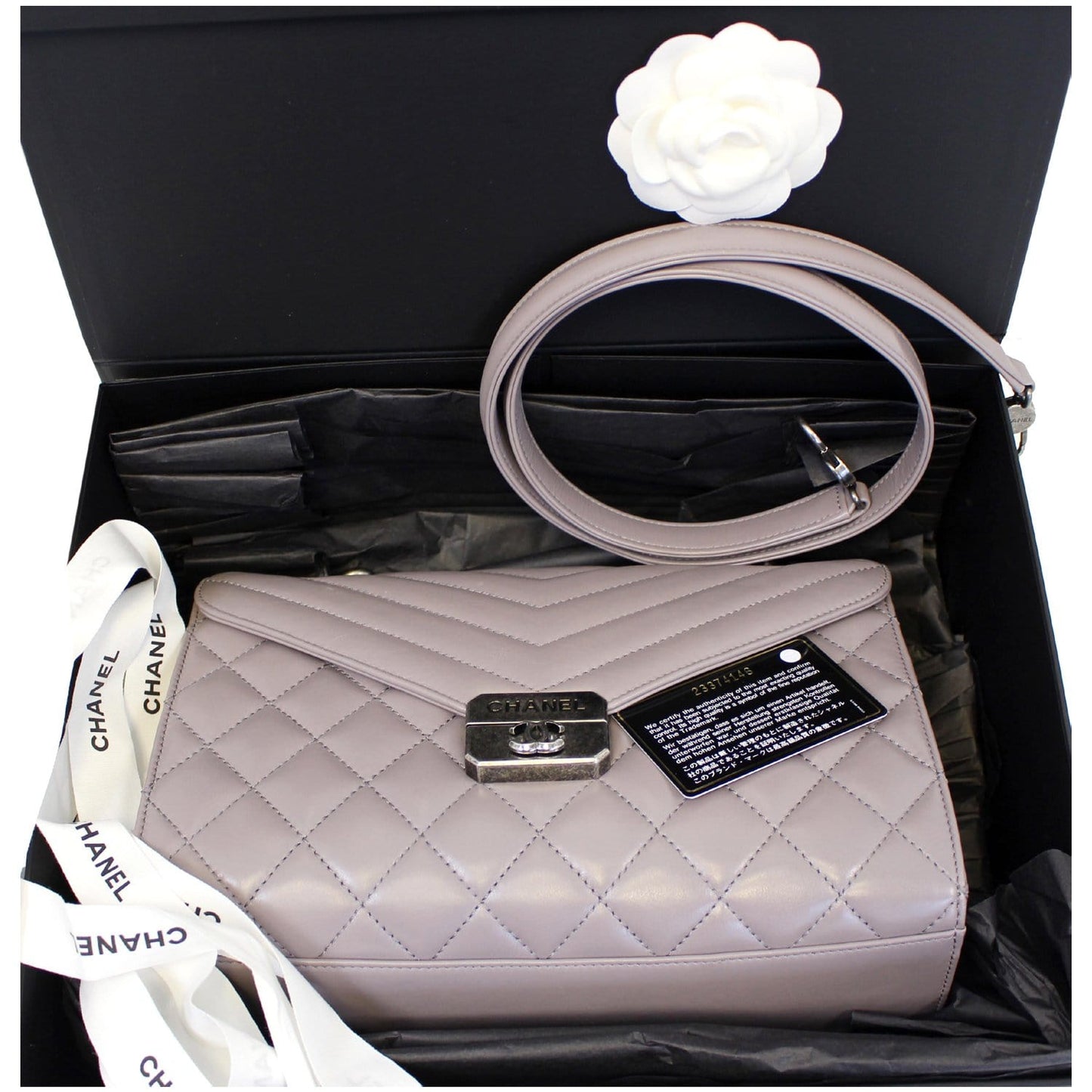 CHANEL Quilted Sheepskin Flap Bag with Handle Lilac