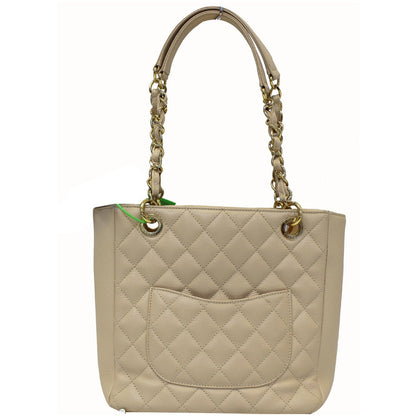 CHANEL PST Caviar Leather Petit Shopping Tote Bag Beige