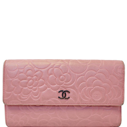 CHANEL Camellia Leather Trifold Wallet Pink - 25% OFF