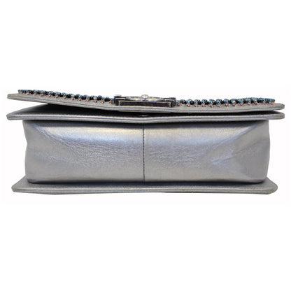 CHANEL Boy Medium Lambskin Leather Embroidered Shoulder Bag Silver - Last Call