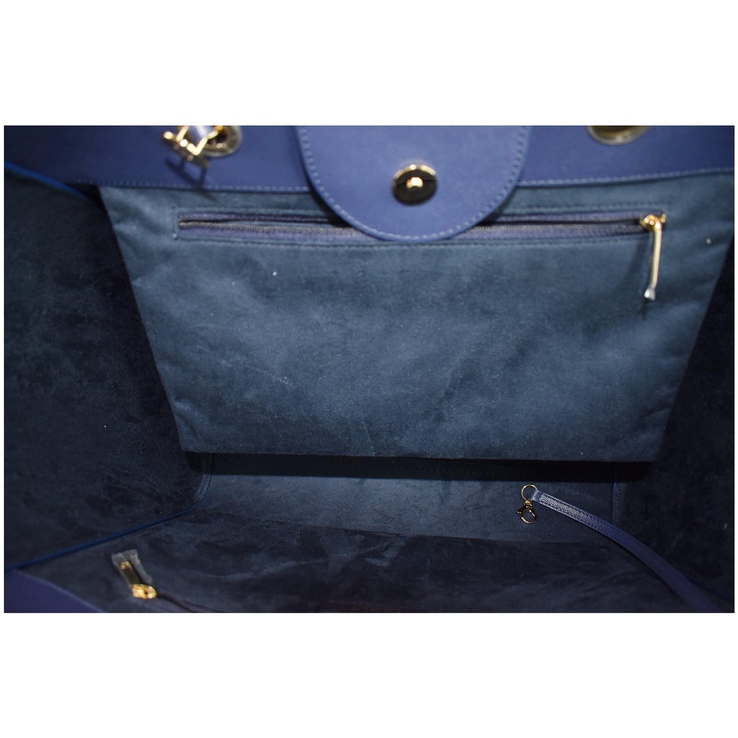 CHANEL Deauville Studded Caviar Tote Shoulder Bag Blue