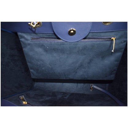 CHANEL Deauville Studded Caviar Tote Shoulder Bag Blue