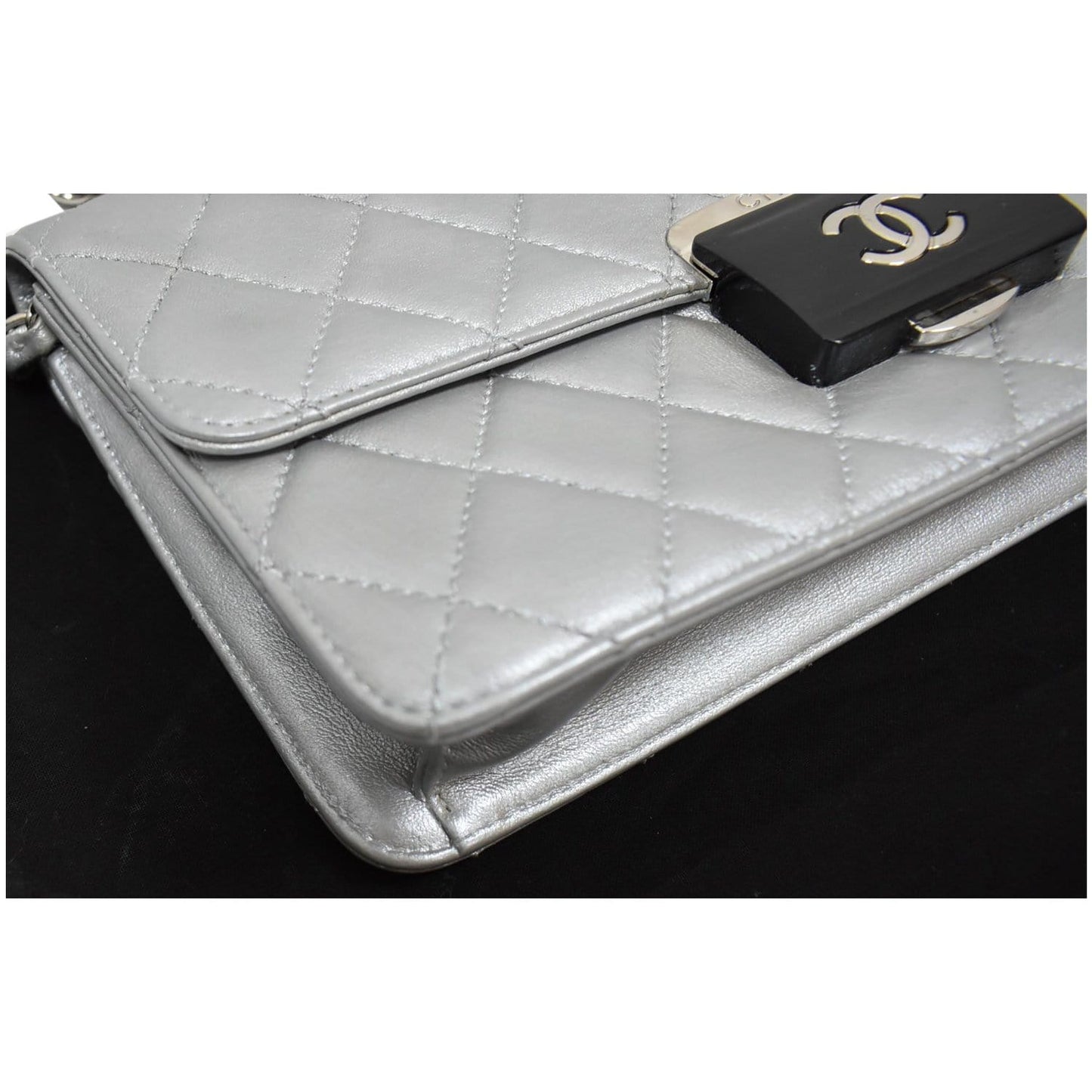 CHANEL Beauty Lock Mini Flap Quilted Sheepskin Leather Shoulder Bag Silver - 10% OFF
