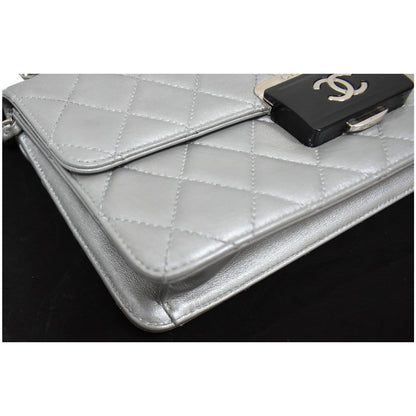 CHANEL Beauty Lock Mini Flap Quilted Sheepskin Leather Shoulder Bag Silver - 10% OFF