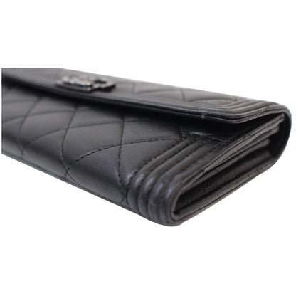 CHANEL Boy Large Flap Lambskin Leather Wallet Black