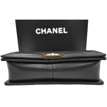 CHANEL Medium Boy Flap Lambskin Leather Shoulder Bag Black