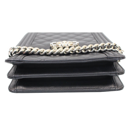 CHANEL North South Boy Lambskin Leather Crossbody Bag Black