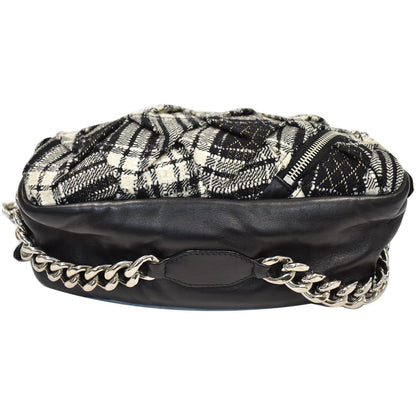 CHANEL Twisted Zipper Tweed Leather Shoulder Bag Black
