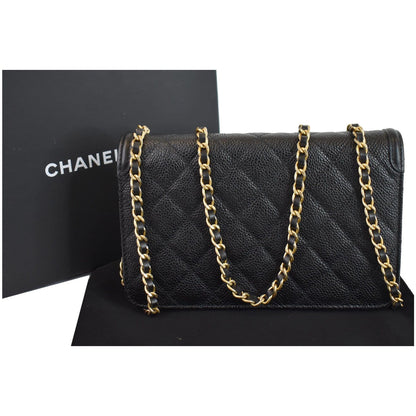 CHANEL CC Filigree Small Flap Caviar Leather Shoulder Bag Black