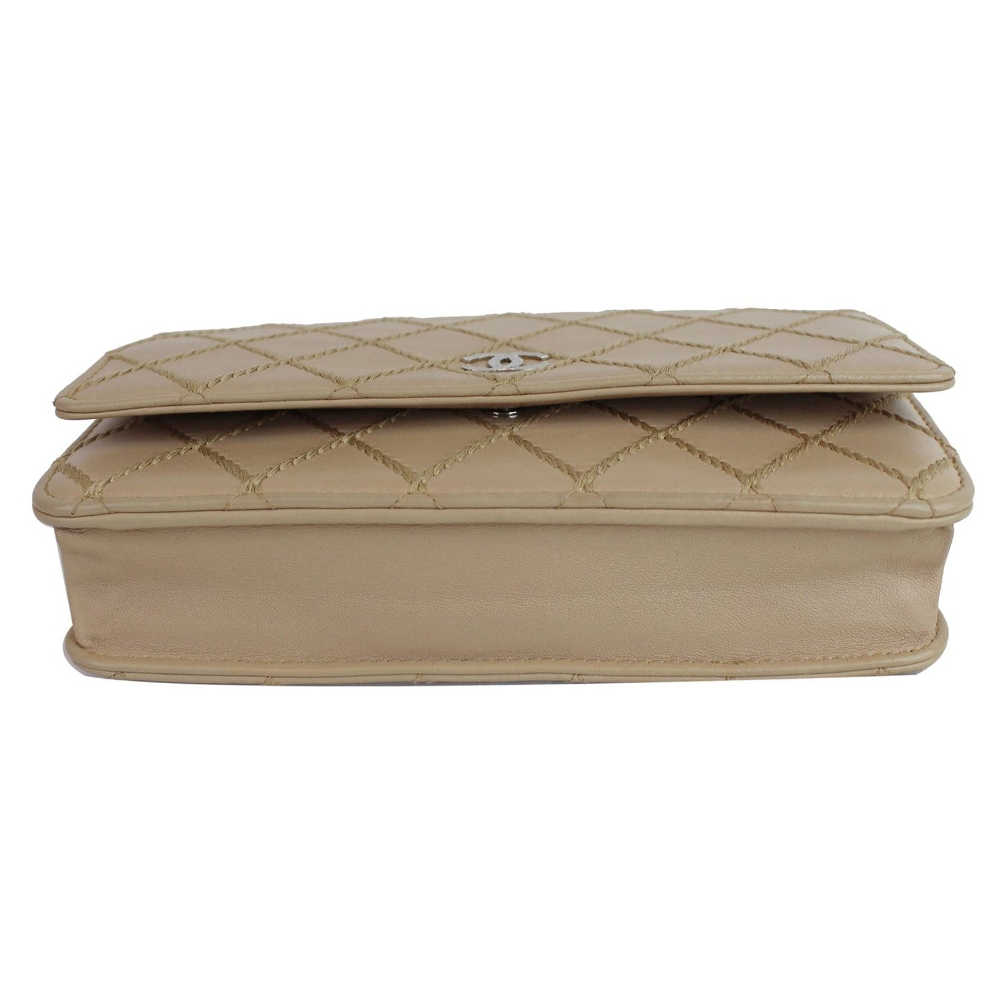 CHANEL Diamond Stitch Wallet On Chain Calfskin WOC Crossbody Bag Beige