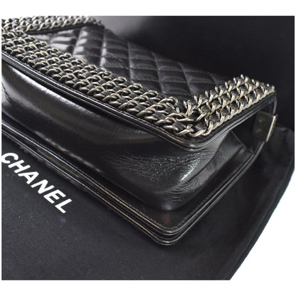 CHANEL Small Boy Embellished Chain Lambskin Shoulder Bag Black