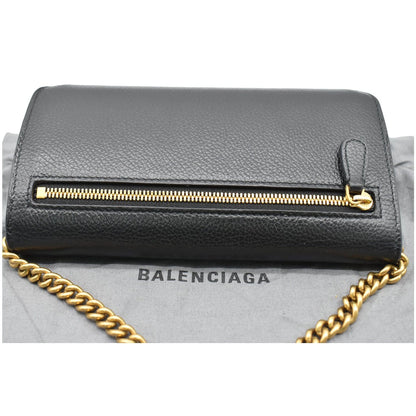 BALENCIAGA Logo Chain Leather Shoulder Bag Black