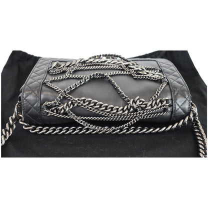 CHANEL Boy Enchained Medium Calfskin Leather Flap Shoulder Bag Black