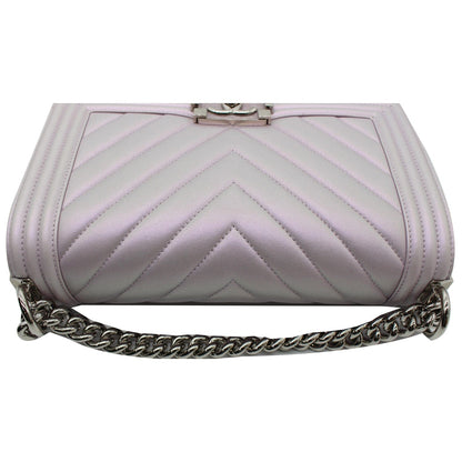 CHANEL Medium Boy Flap Chevron Leather Shoulder Bag Iridescent Lilac