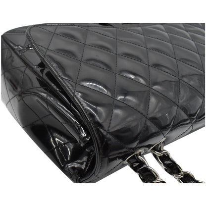 CHANEL Jumbo Single Flap Patent Leather Shoulder Bag Black