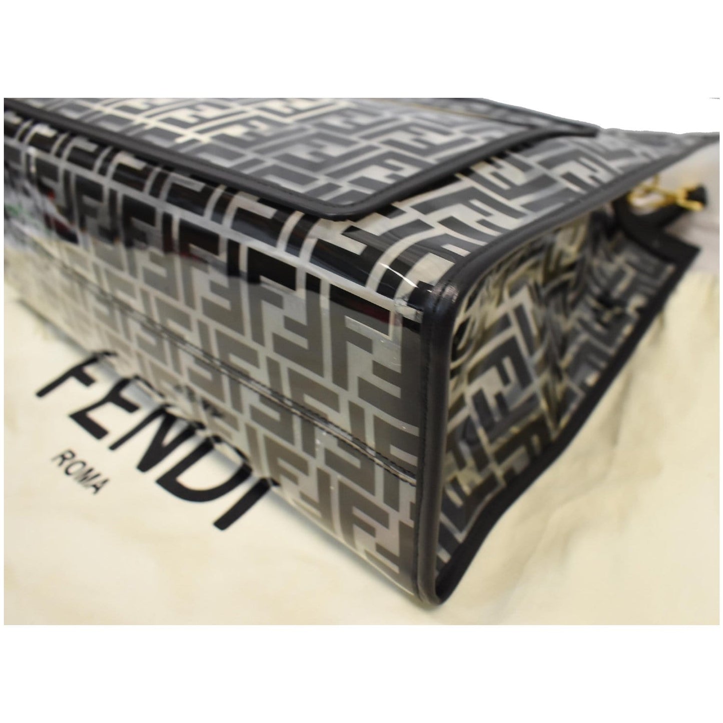 FENDI Runaway Shopper Medium TPU FF Leather Tote Bag Black