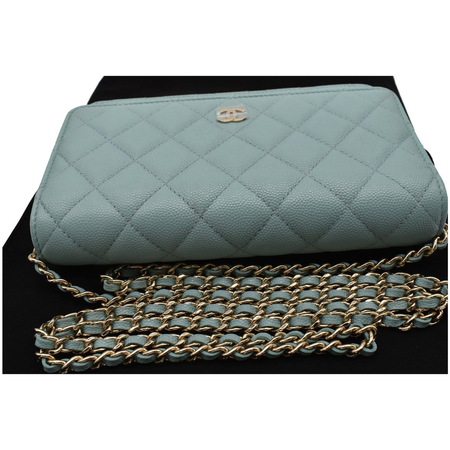 CHANEL CC WOC Caviar Leather Wallet On Chain Shoulder Bag Light Blue