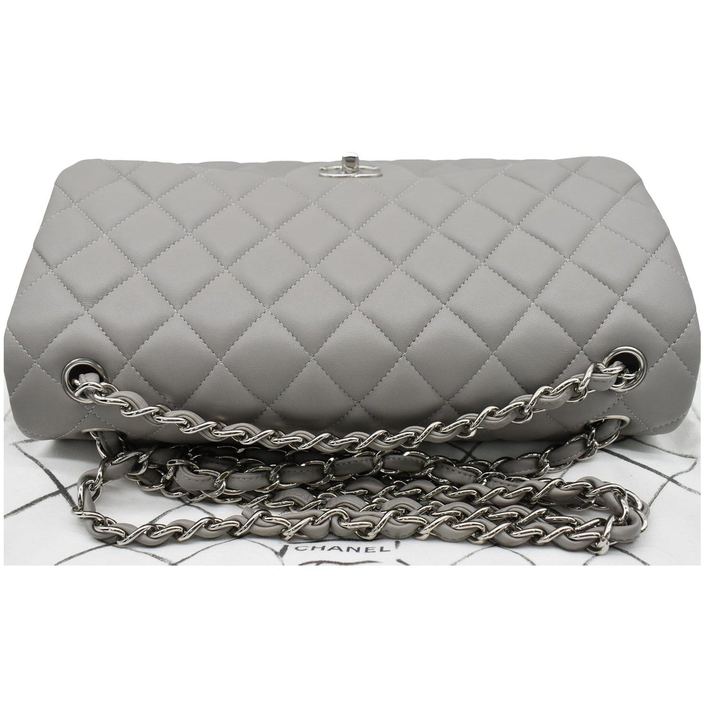 CHANEL Classic Jumbo Double Flap Lambskin Leather Shoulder Bag Grey