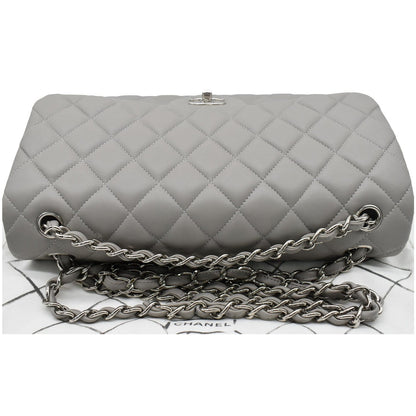 CHANEL Classic Jumbo Double Flap Lambskin Leather Shoulder Bag Grey