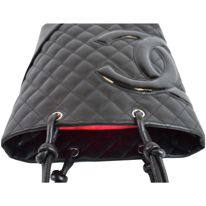 CHANEL Cambon Ligne Quilted Calfskin Leather Tote Bag Black