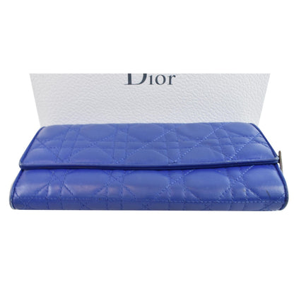 CHRISTIAN DIOR Cannage Lady Dior Charm Leather Wallet Blue - Last Call