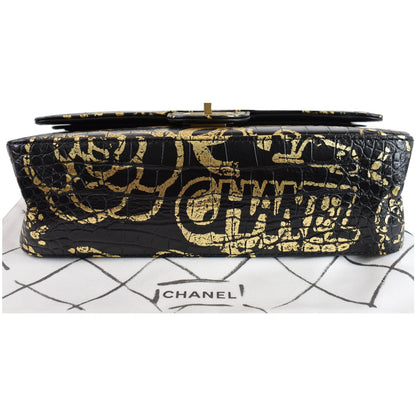 CHANEL Reissue 2.55 Flap Crocodile Embossed Graffiti Shoulder Bag Black
