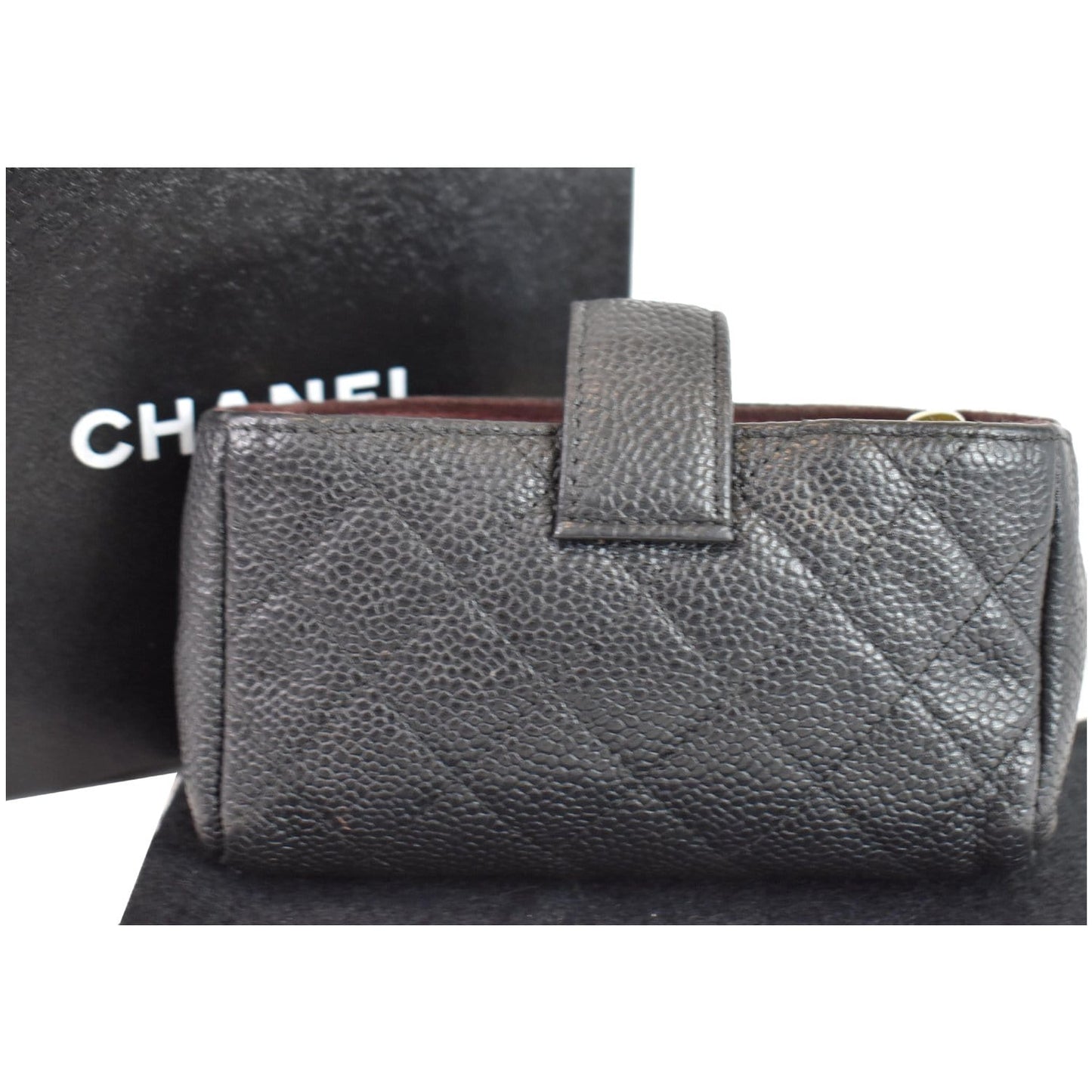 CHANEL Quilted Caviar Leather Mini Phone Holder Clutch Black