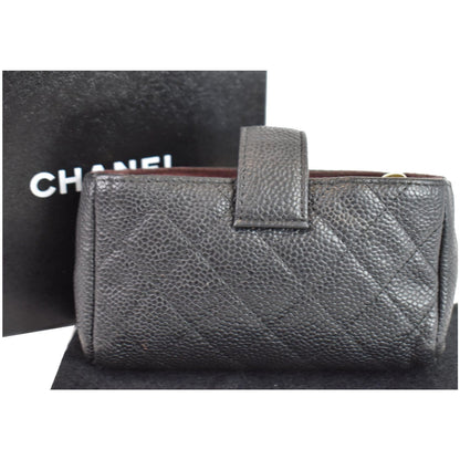 CHANEL Quilted Caviar Leather Mini Phone Holder Clutch Black