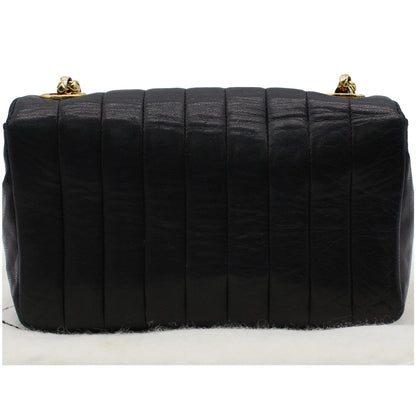 CHANEL Vintage Border Flap Lambskin Shoulder Bag Black