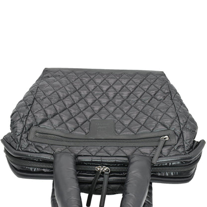 CHANEL Coco Cocoon Quilted Nylon Trolley Rolling Bag Black