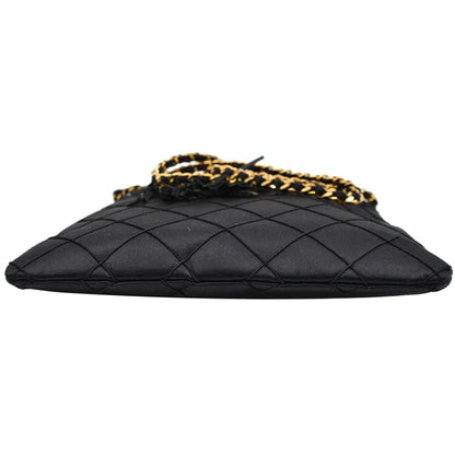 CHANEL Vintage Quilted Satin Tassel Shoulder Bag Black