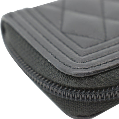 CHANEL Boy Small Zipped Quilted Caviar Coin Purse Wallet Black