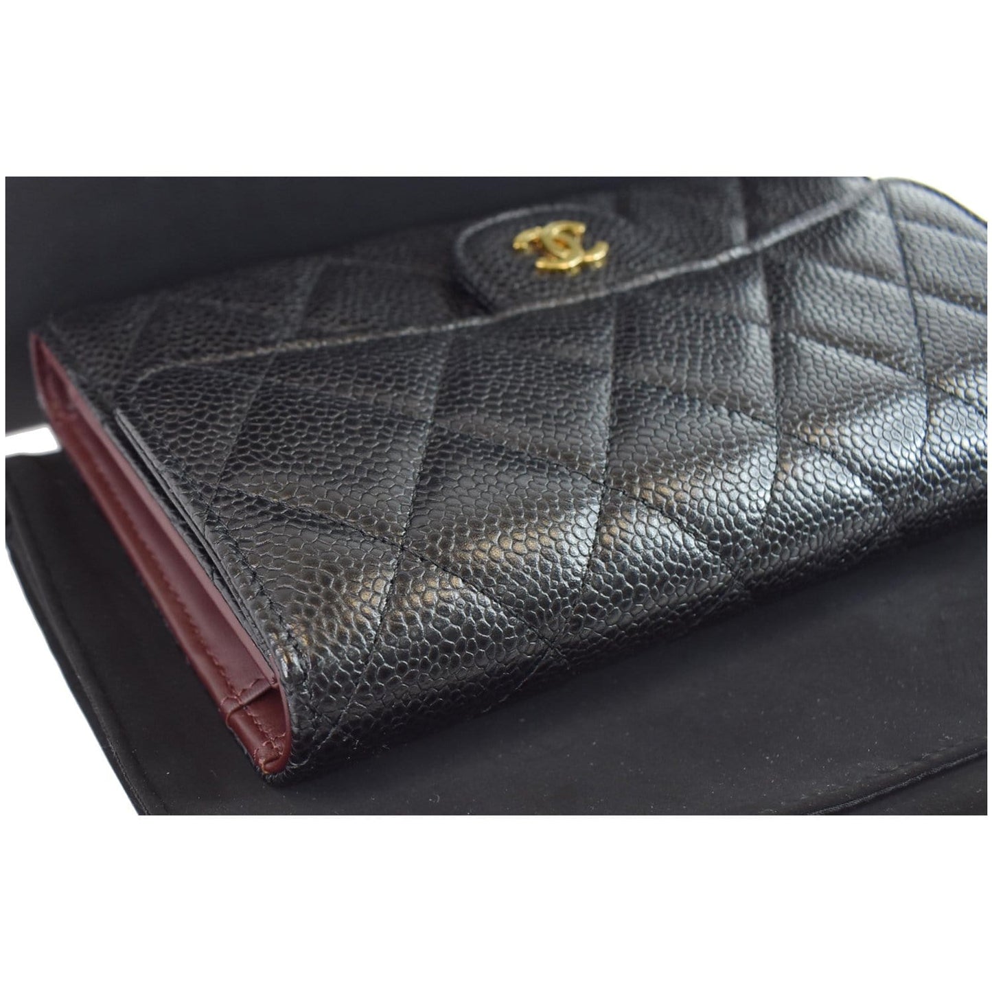 CHANEL Large Flap Quilted Caviar Wallet Black