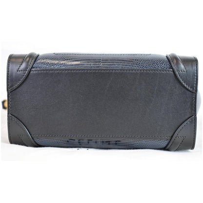 CELINE Micro Luggage Bi-Color Lizard Calfskin Tote Bag Black