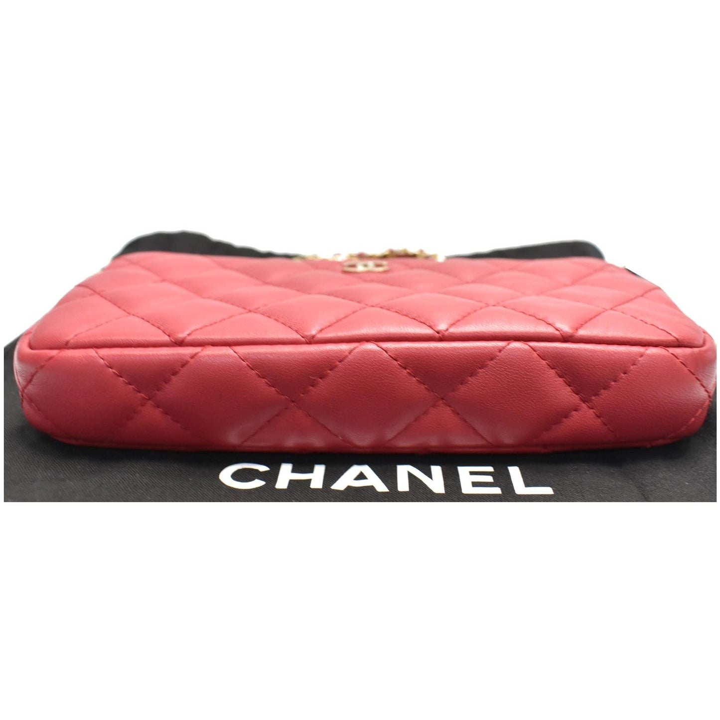 CHANEL Double Zip Wallet On Chain WOC Lambskin Shoulder Bag Red