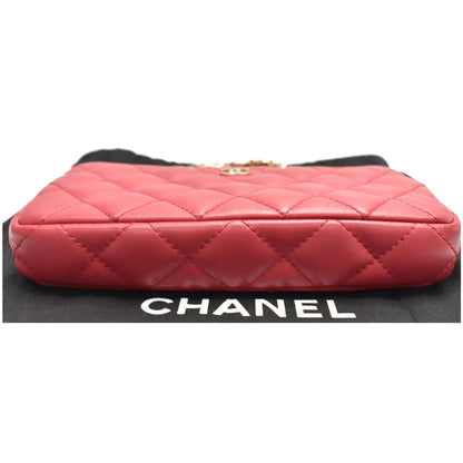 CHANEL Double Zip Wallet On Chain WOC Lambskin Shoulder Bag Red