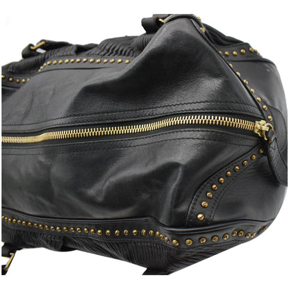 BURBERRY Studded Leather Satchel Bag Black