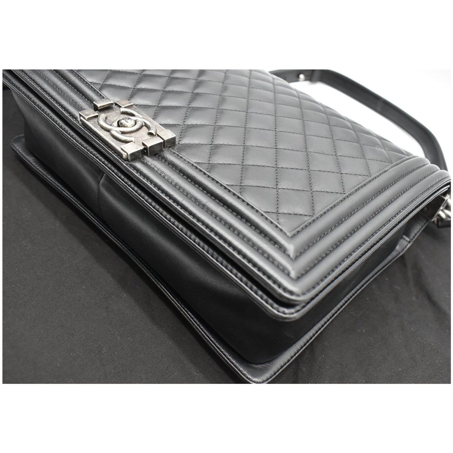 CHANEL Large Boy Flap Calfskin Quilted Leather Shoulder Bag Black