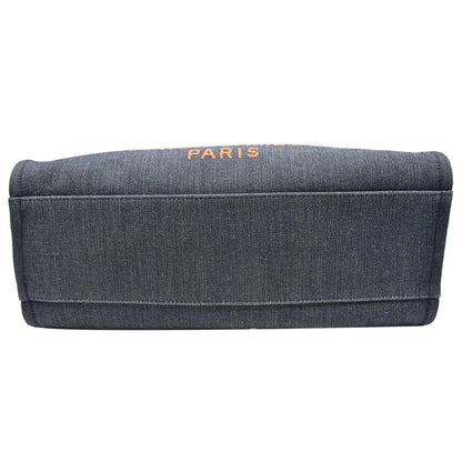CHANEL Deauville Large Denim Shopping Tote Bag Dark Blue