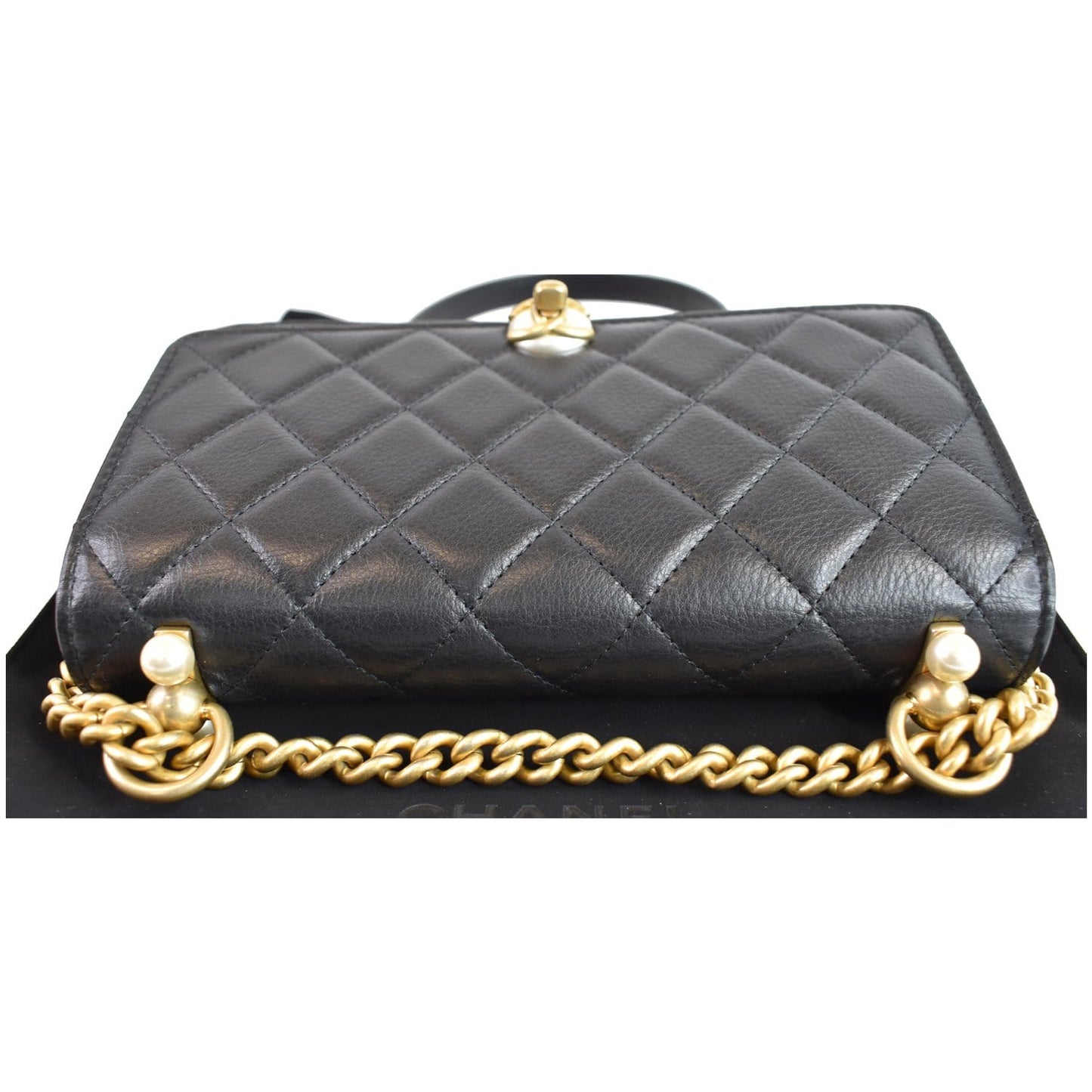 CHANEL Pearl Wallet On Chain Leather Crossbody Bag Black