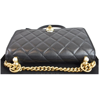 CHANEL Pearl Wallet On Chain Leather Crossbody Bag Black