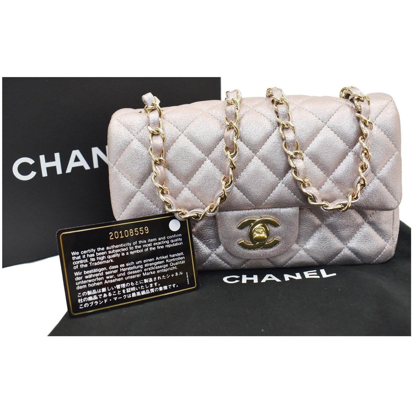 CHANEL Mini Rectangular Flap Goatskin Leather Shoulder Bag Metallic