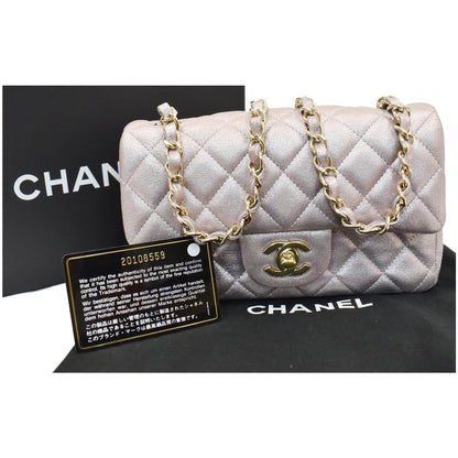 CHANEL Mini Rectangular Flap Goatskin Leather Shoulder Bag Metallic