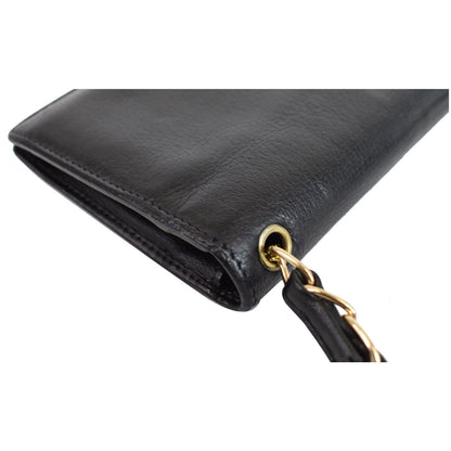 CHANEL Camellia Leather Wallet on Chain Shoulder Bag Black