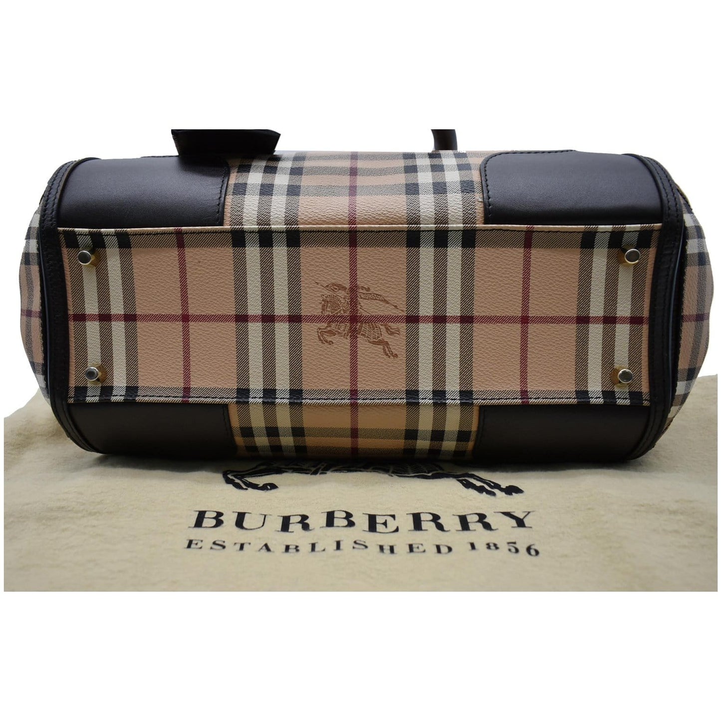 BURBERRY Gladstone Haymarket Check Leather Tote Shoulder Bag Chocolate